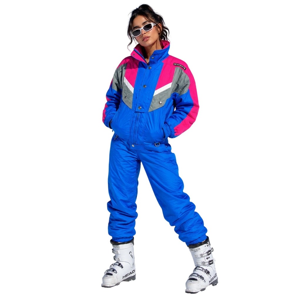 80s Descente Ski Women Jacket Blue Pink Vintage Retro Colorblock Medium‎